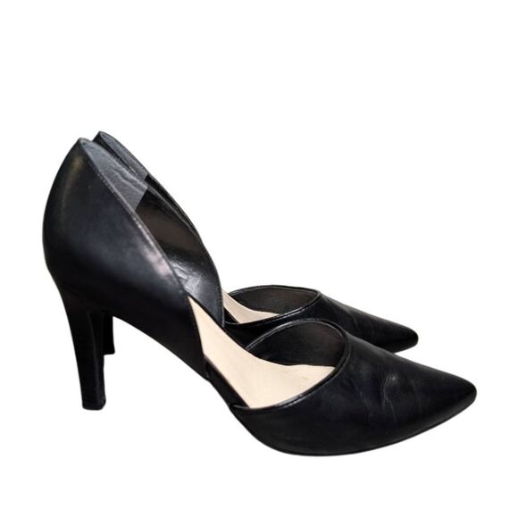 Franco Sarto Black leather Arrow D'orsay pointed toe heels pumps womens 7 - Picture 2 of 8